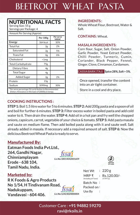 R K Beetroot Wheat Pasta