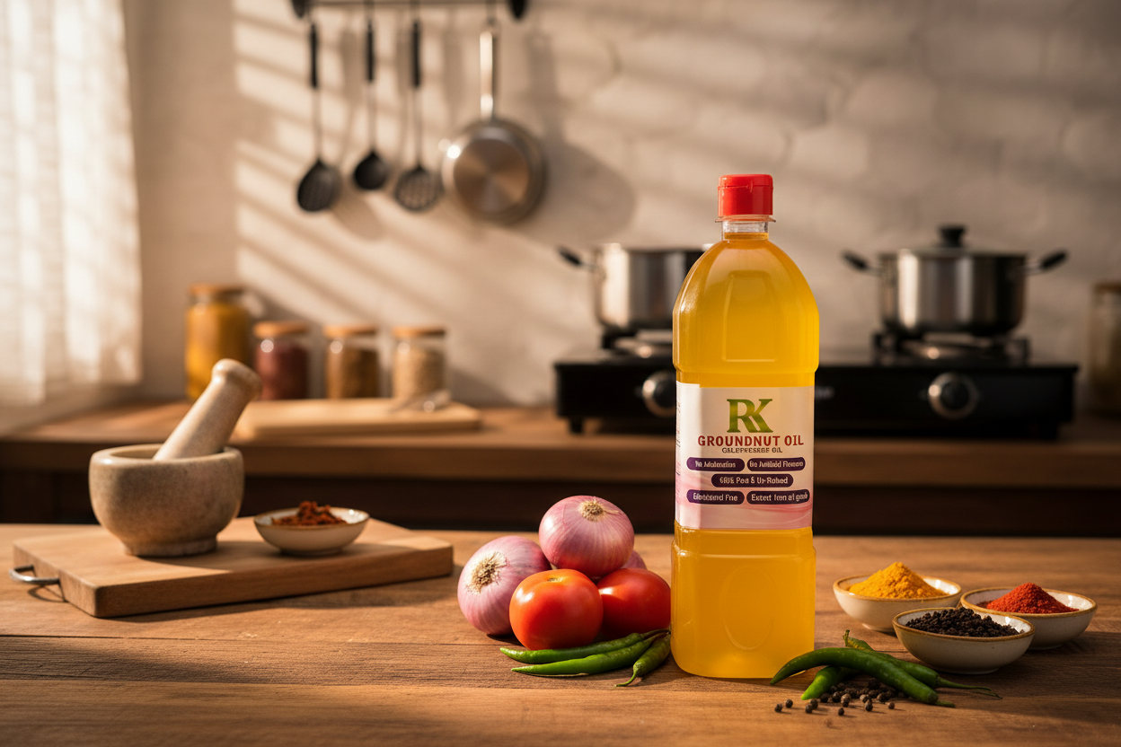 1ltr (Pet Bottle) R K Cold-Pressed Groundnut Oil