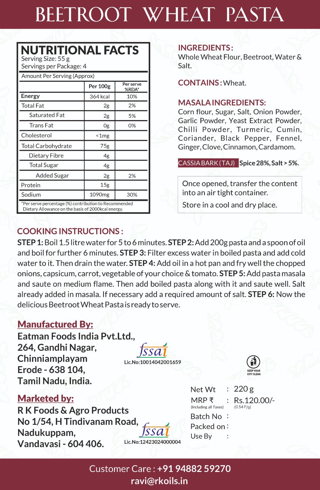 R K Beetroot Wheat Pasta